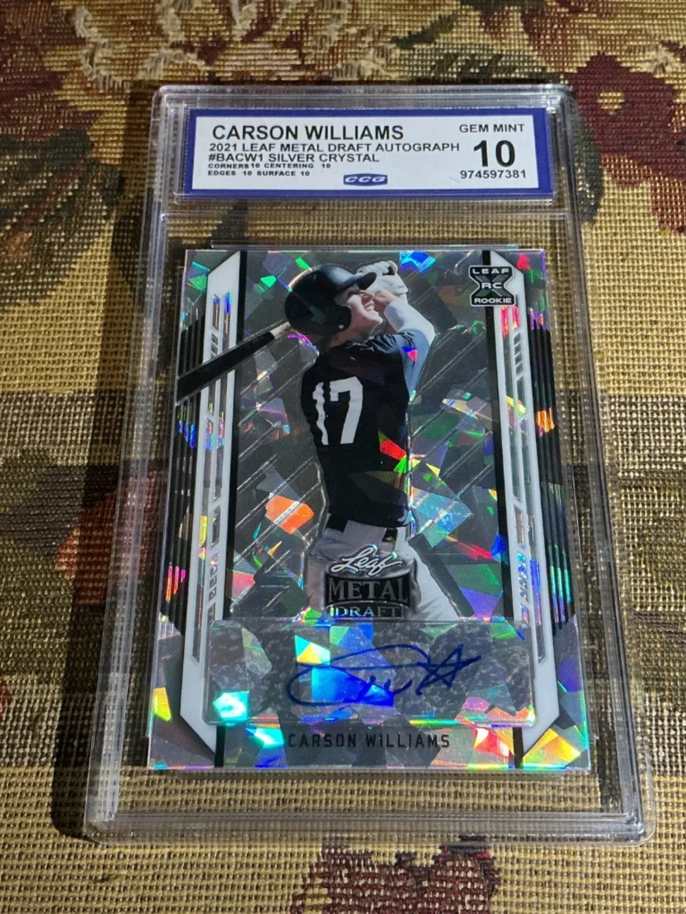 2021 Leaf Metal Draft - Carson Williams #BA-CW1 Silver Crystals Graded CCG 10 Au
